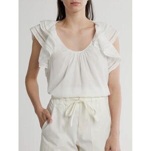 Philosophy Double Flutter‎ Short Sleeve Top Blouse Ivory V Neck Size Medium Work